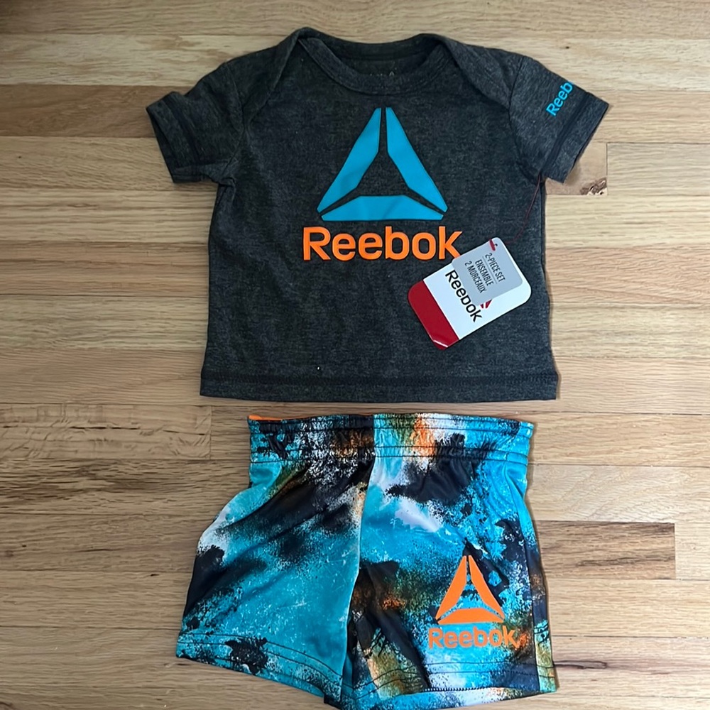 NWT Reebok Two Set Outfit. 0-3 Month, Short Sleeve T Shirt and Shorts
